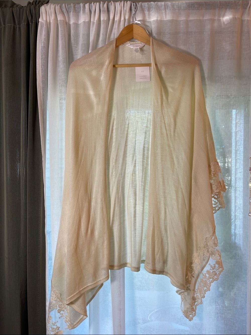 LC Lauren Conrad Cream Lace-Trim Cardigan